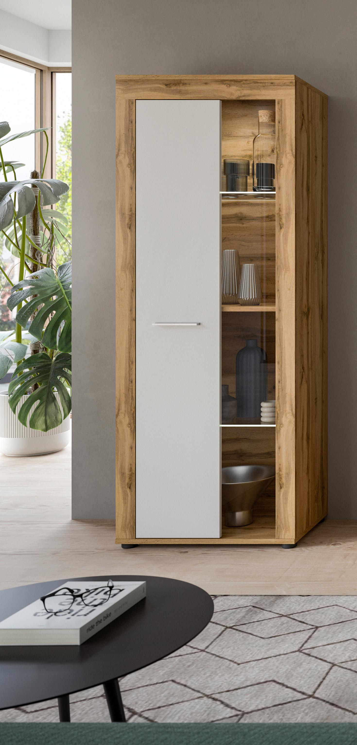 Vitrine Jam Eiche Dekor B: 60 Cm - Eiche Wotan, Design, Glas/Holzwerkstoff (60/159/35cm) - MID.YOU