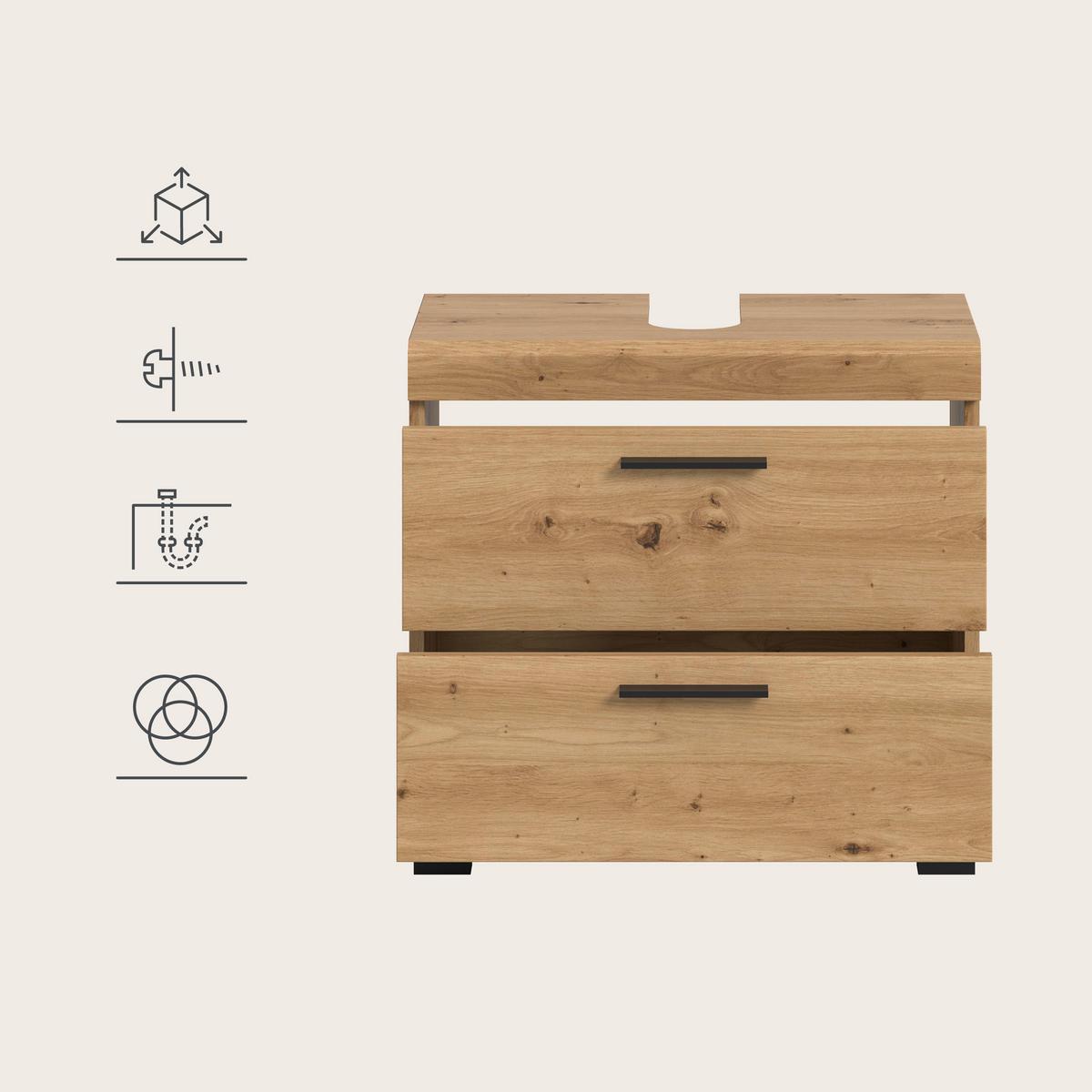 Waschbeckenunterschrank Scout Eiche Artisan Dekor B: 60cm - Schwarz/Eiche Artisan, Trend, Holzwerkstoff (60/56/34cm) - MID.YOU