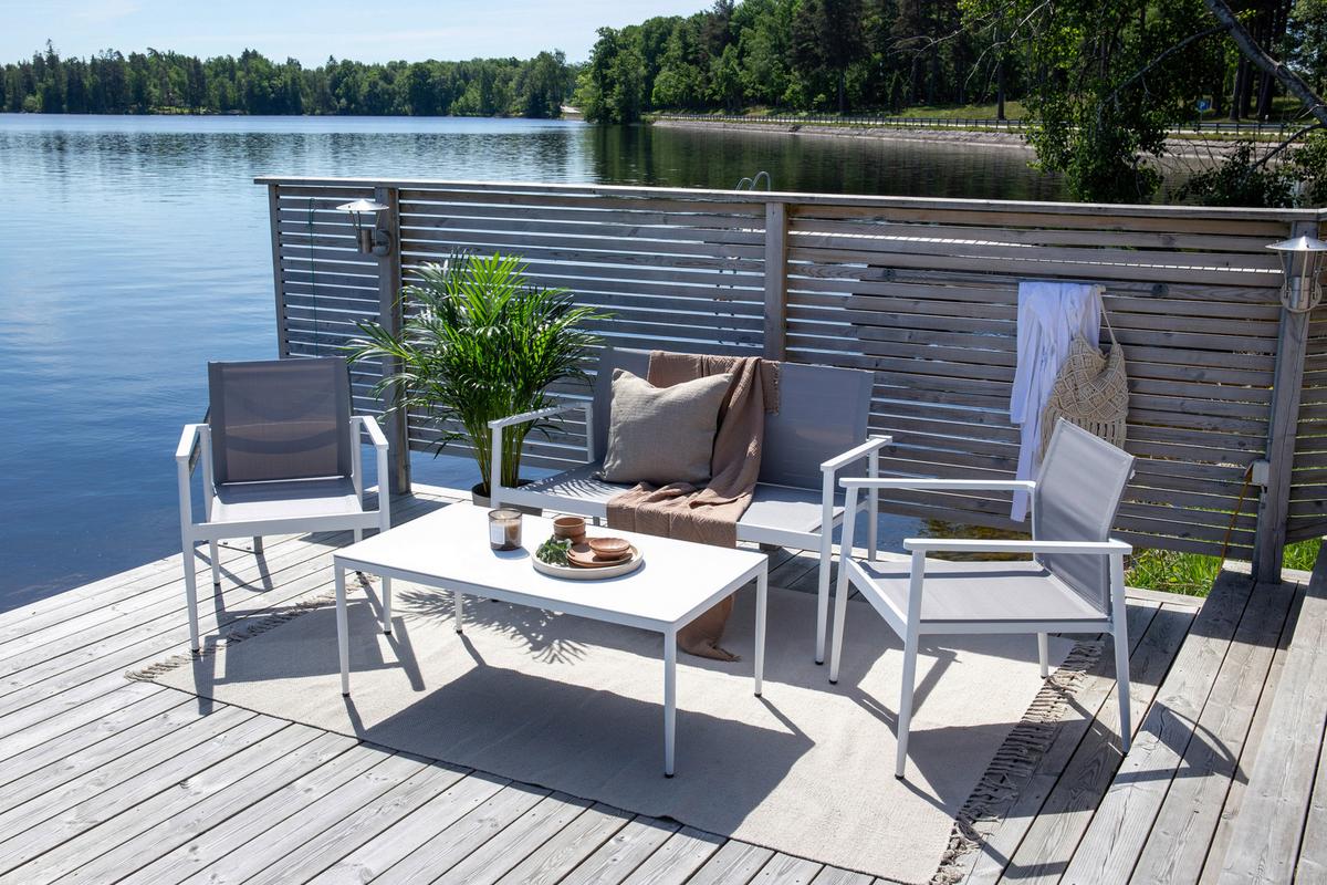 Loungegarnitur Break - Weiß/Grau, KONVENTIONELL, Glas/Textil - Gardenson