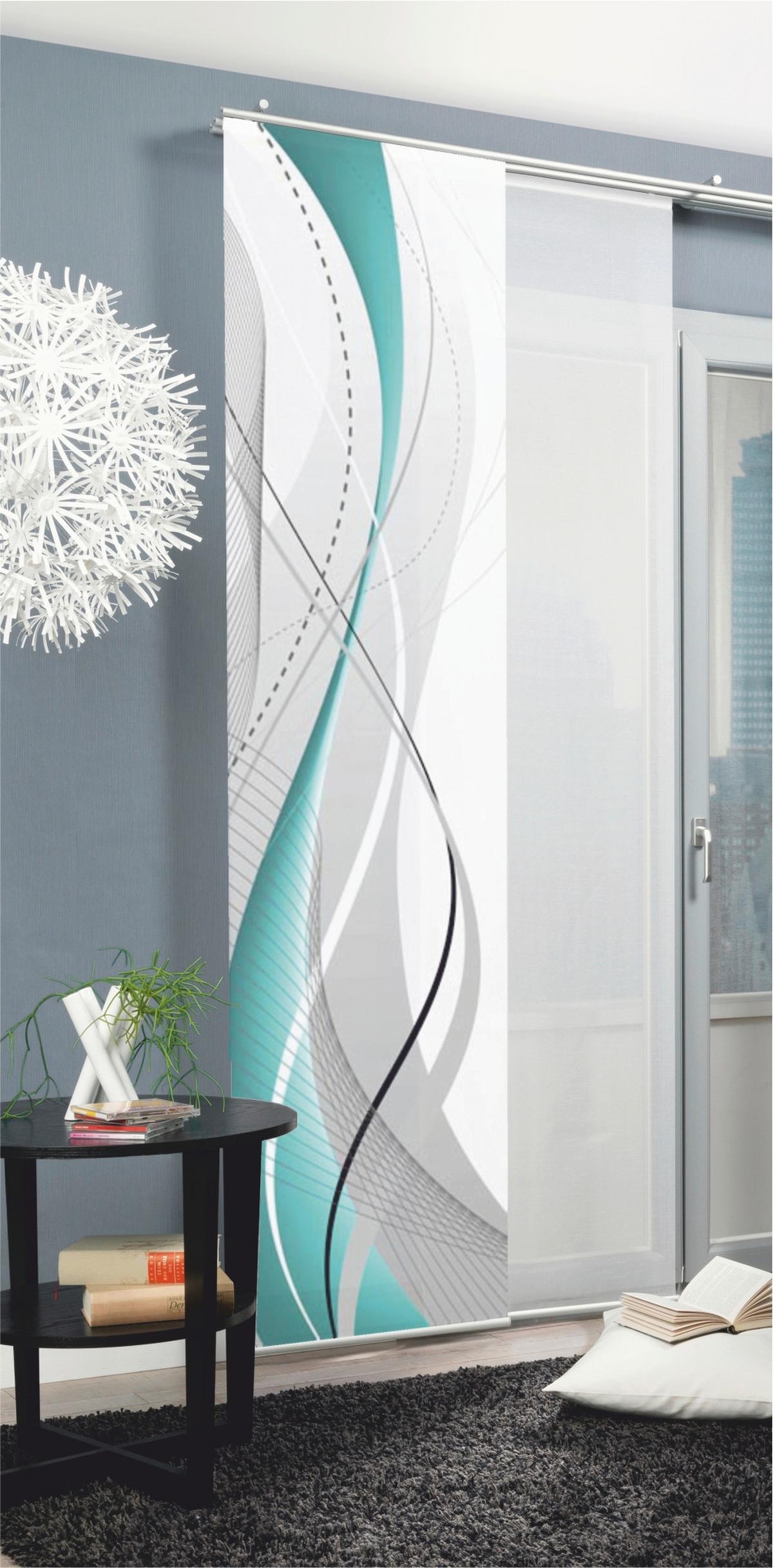 Flächenvorhang Carlisle Petrol B: 60 cm - Petrol, Design, Textil (60/245cm)