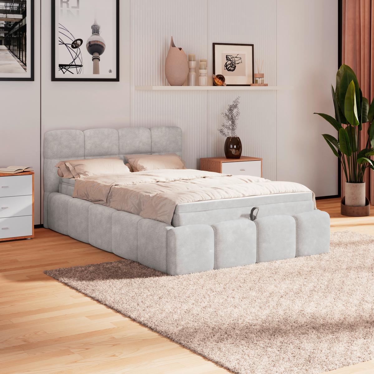 Polsterbett Noe Hellgrau 140x200 cm - Hellgrau/Schwarz, Trend, Textil/Metall (140/200cm)