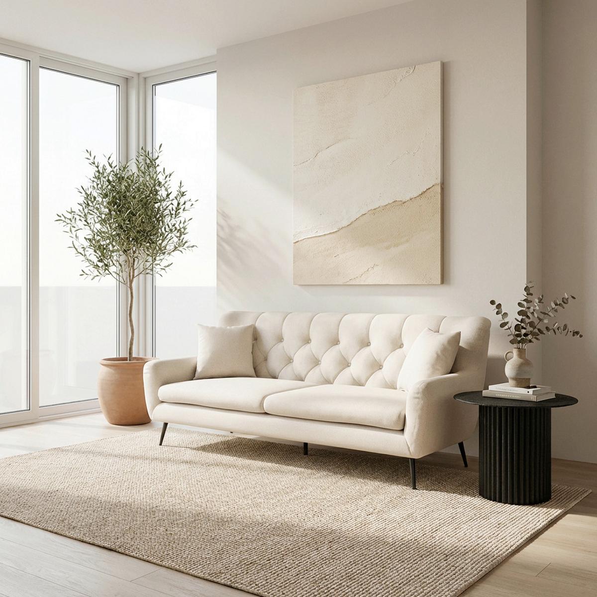 Pohovka LILIANA, krémová, max. 360 kg - čierna/krémová, Modern, kov/drevo (227/95/93cm) - Bessagi Home