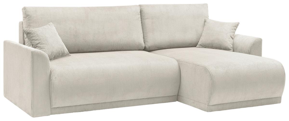 Rohová sedačka KIM L146, oboustranná, krémový manšestr - krémová, Moderní, dřevo (233/146cm)