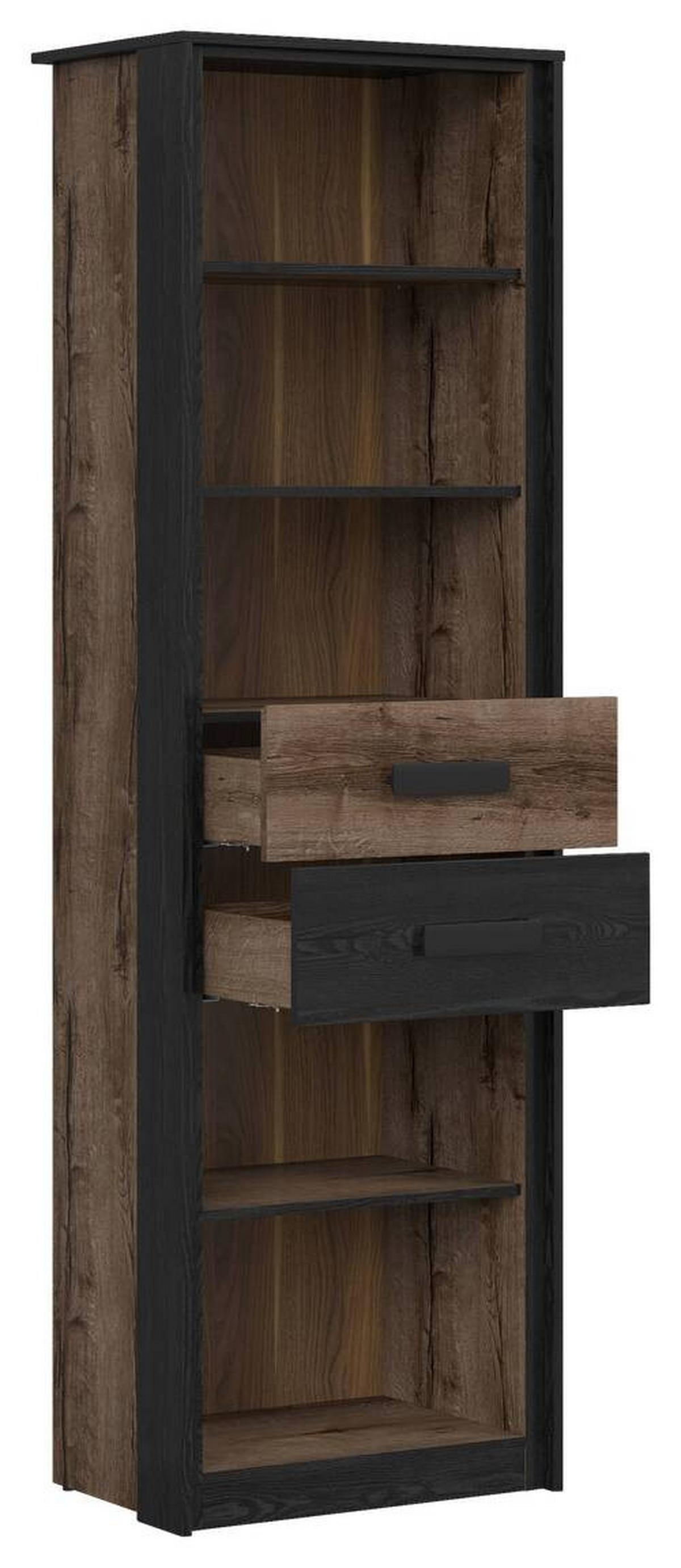 Highboard Kassel Cabinet - Eichefarben/Schwarz, Design, Holzwerkstoff (60/195cm)