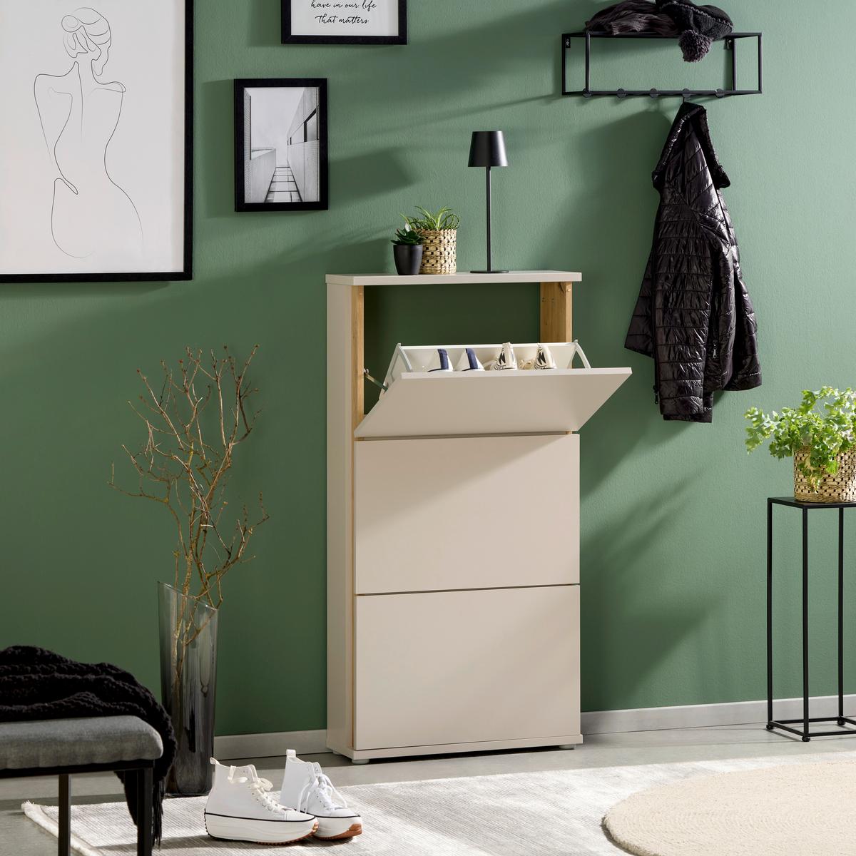 Schuhschrank Antonio Kaschmir H: 120 Cm - Kaschmir/Eiche Artisan, Trend, Holzwerkstoff (61,4/120/20,9cm)