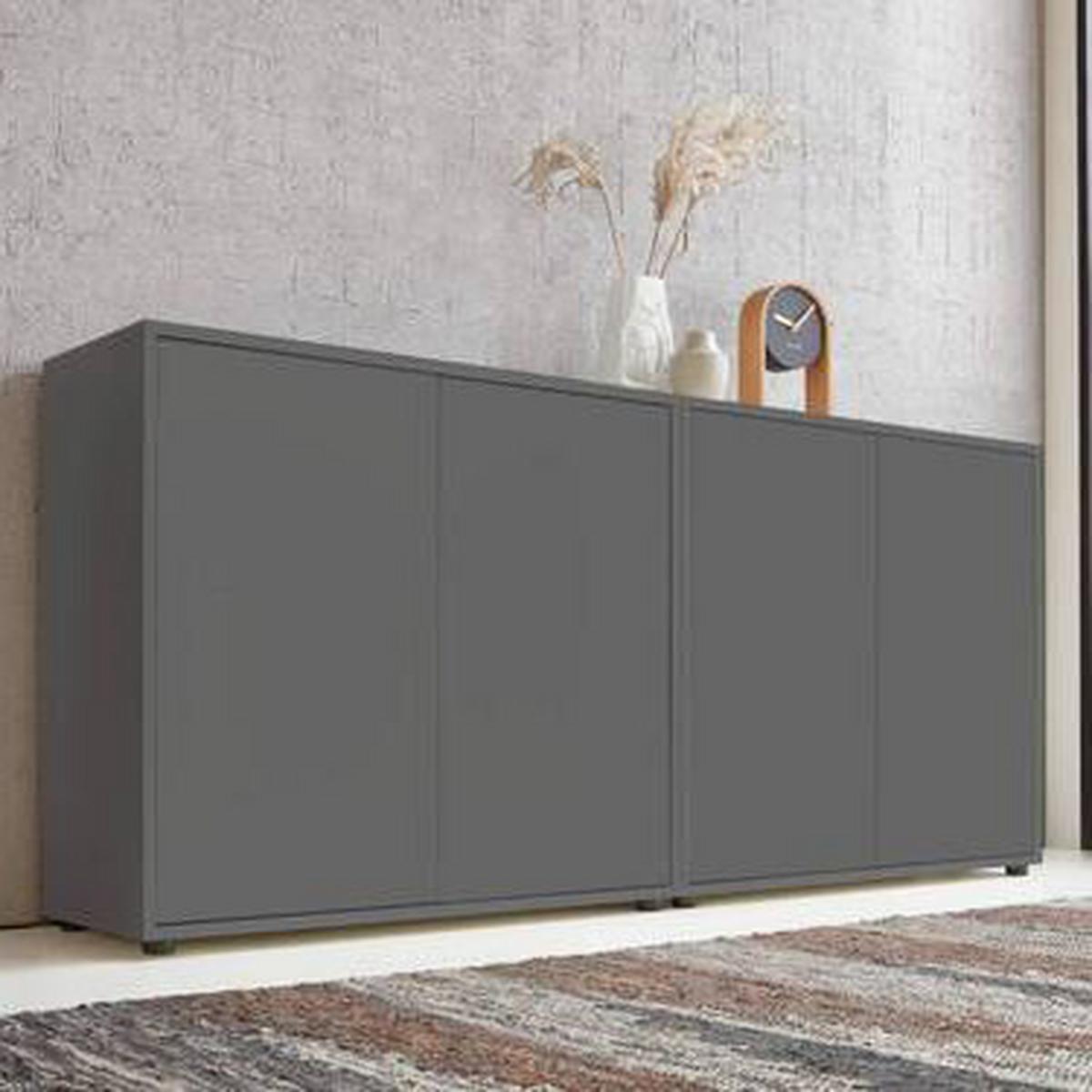 Sideboard Mailand 2 B: 158 cm Anthrazit - Anthrazit/Schwarz, MODERN, Holzwerkstoff (158/73/33cm) - MID.YOU