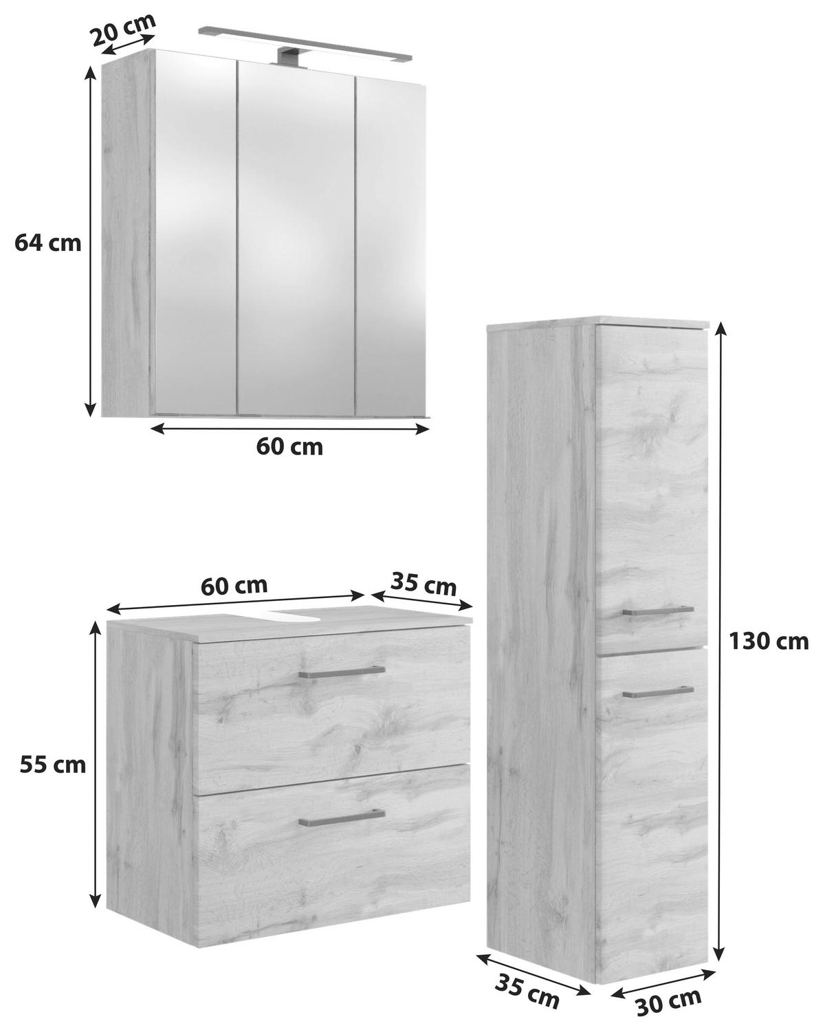 Badmöbel-Set Manchester B: 90 cm Eiche Wotan Dekor - Eichefarben, MODERN, Holzwerkstoff (90cm) - Held