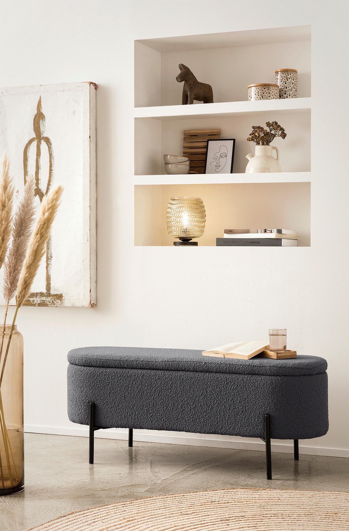 Hockerbank Anthrazit B: 110 Cm - Anthrazit/Schwarz, MODERN, Textil (110/44/40cm) - Livetastic