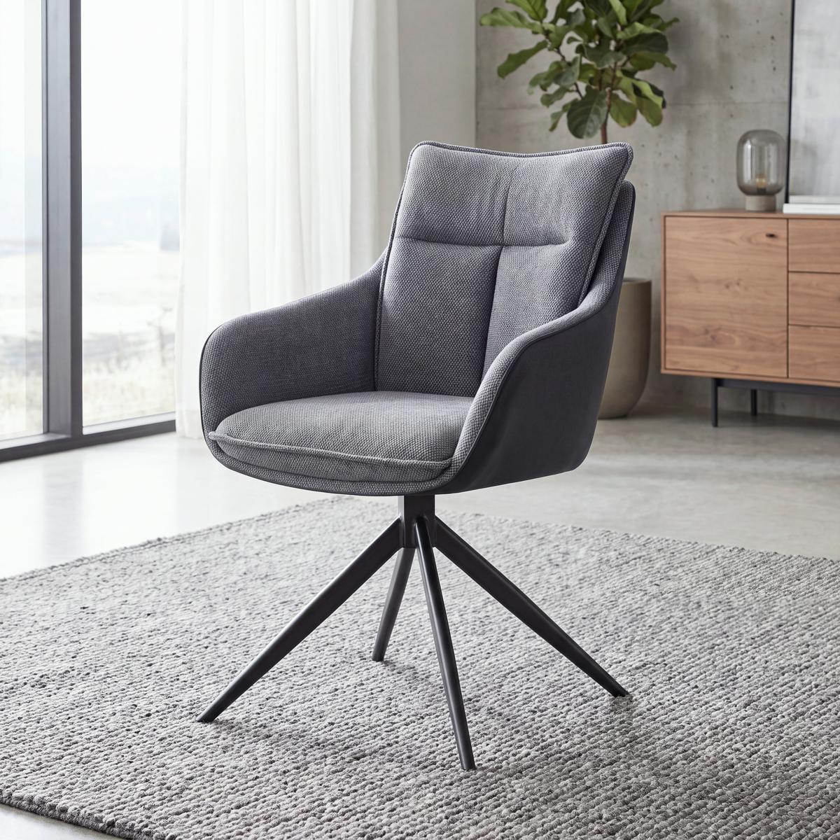 Armlehnstuhl Emilia II Webstoff grau, B: 60cm - Schwarz/Grau, MODERN, Holz/Textil (60/88/65cm)