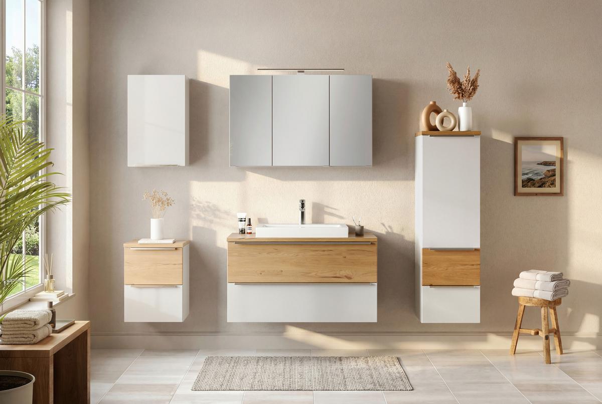 SPIEGELSCHRANK Verona Weiß B: 100cm - Wildeiche/Weiß, Trend, Glas/Holzwerkstoff (100/64/20cm) - Held