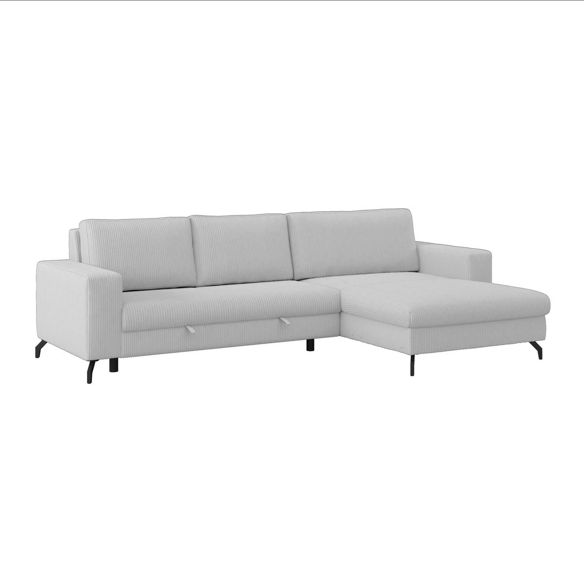Ecksofa mit Schlaffunktion & Bettkasten Cloud Hellgrau Cord - Hellgrau, Trend, Textil (290/178cm)