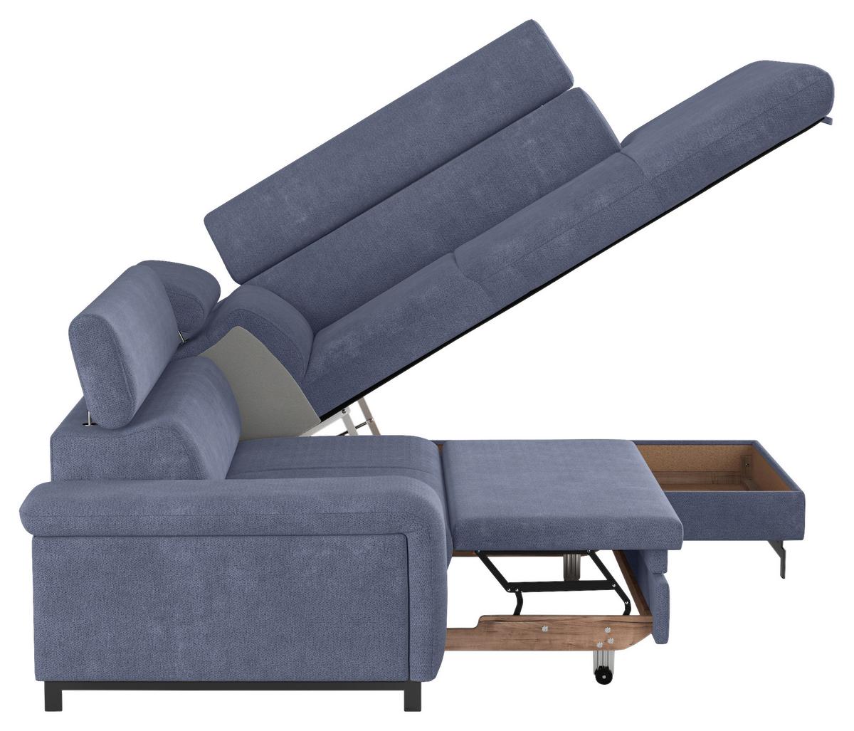 Ecksofa mit Bettkasten Emma Blau 262x215 cm - Blau/Schwarz, Textil (262/215cm) - MID.YOU