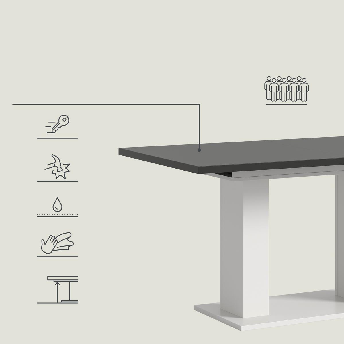 Ausziehtisch Marlon 150 Az Grau/weiß, B:150-190 Cm - Weiß/Grau, KONVENTIONELL, Holzwerkstoff (150-190/90/76cm) - MID.YOU