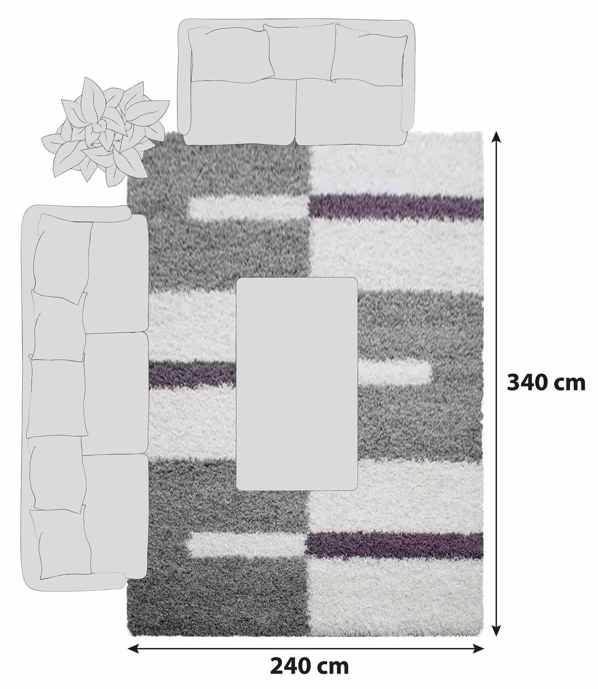 Hochflor Teppich Lila Gala 240x340 Cm - Lila, Design, Textil (240/340cm)