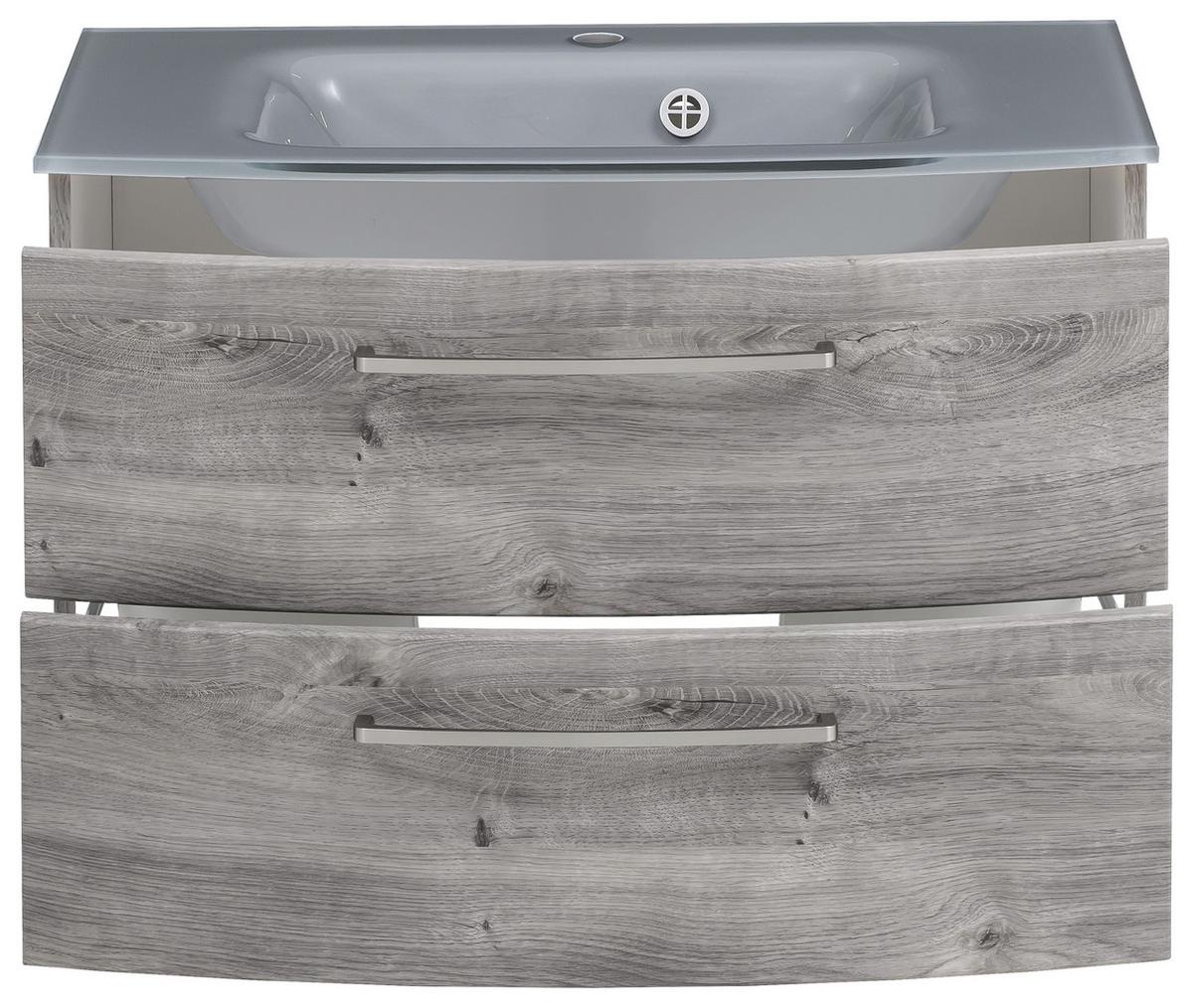 Waschbecken mit Unterschrank Stockholm B: 80cm, Grau Dekor - Eichefarben/Grau, KONVENTIONELL, Glas/Holzwerkstoff (80cm) - Held