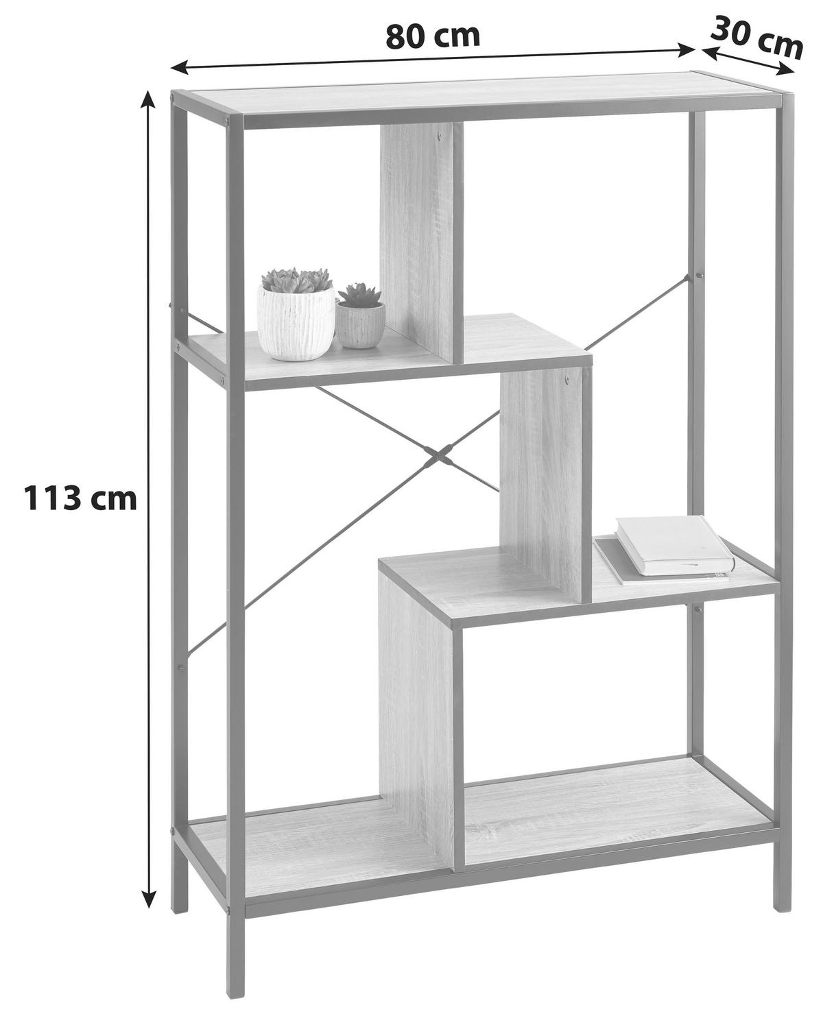 Regal Industrial IIi B: 80 cm Eiche Dekor/Schwarz - Eichefarben/Schwarz, LIFESTYLE, Holzwerkstoff/Metall (80/113/30cm) - MID.YOU