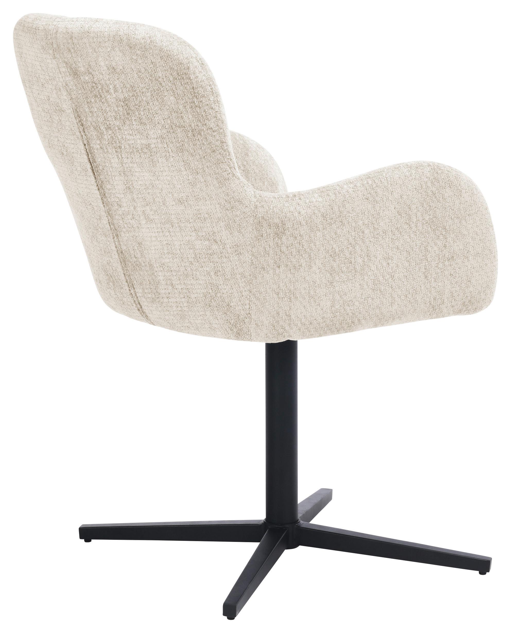 Armlehnstuhl Amber Chenille Beige, B: 56 cm - Beige/Schwarz, MODERN, Holz/Textil (57/85/63cm) - Livetastic