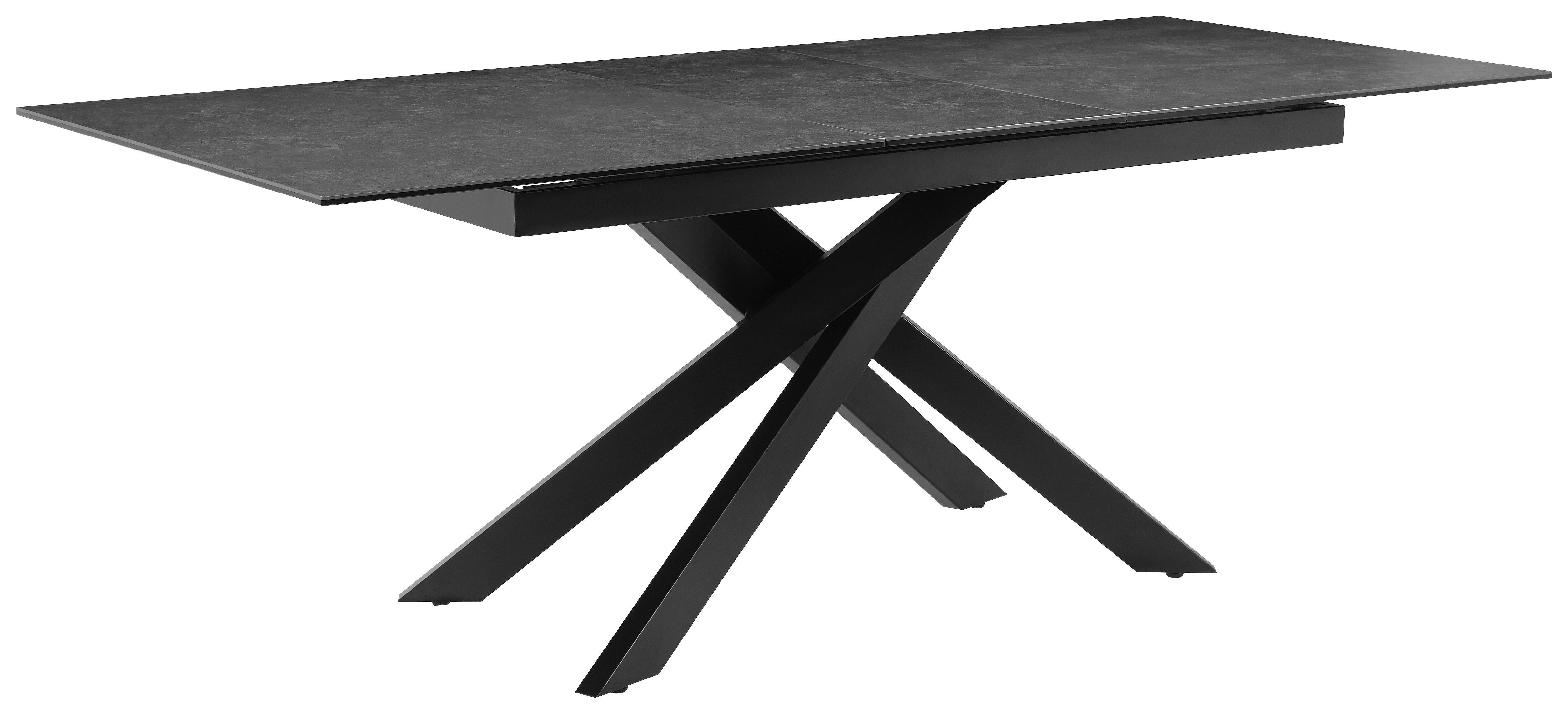 Esstisch Lotus Grau/Schwarz L: 168-210 cm - Schwarz/Grau, MODERN, Glas/Keramik (168-210/90/76cm) - P & B