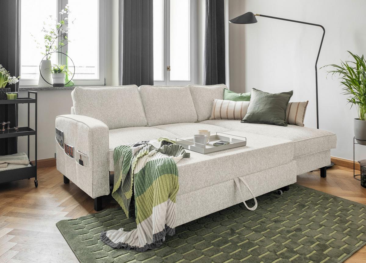 Ecksofa Molly Beige S: 228x148 cm - Beige/Schwarz, Textil (228/148cm) - MID.YOU