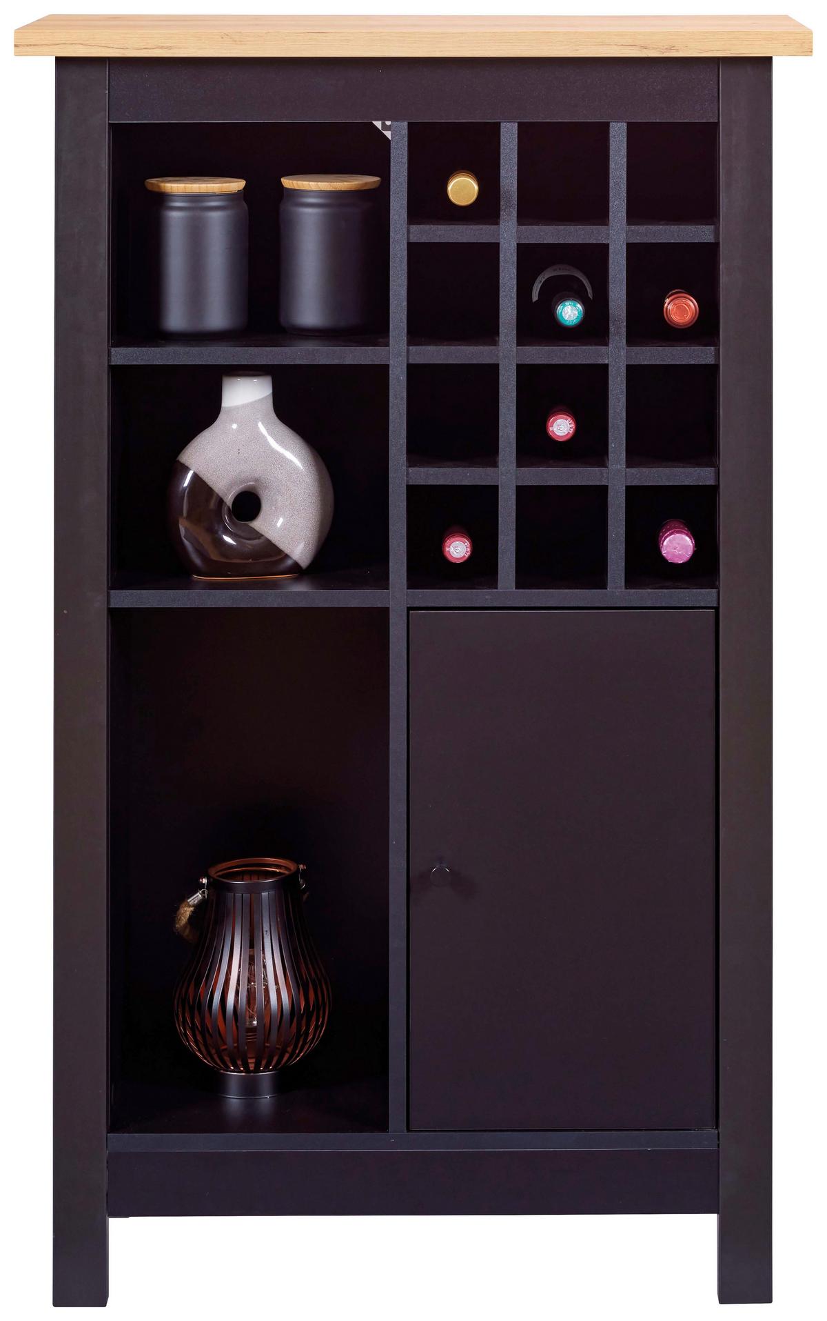 Weinschrank Helina - Schwarz/Eiche Artisan, Design, Holzwerkstoff (77/124/33cm) - Livetastic
