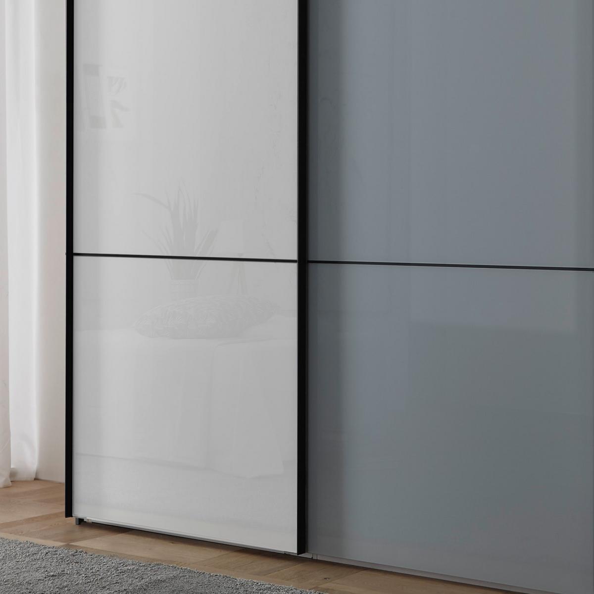 Schwebetürenschrank Glasfront 167 Cm Includo, Hellgrau/weiß - Dunkelgrau/Hellgrau, MODERN, Glas/Holzwerkstoff (167/222/68cm)