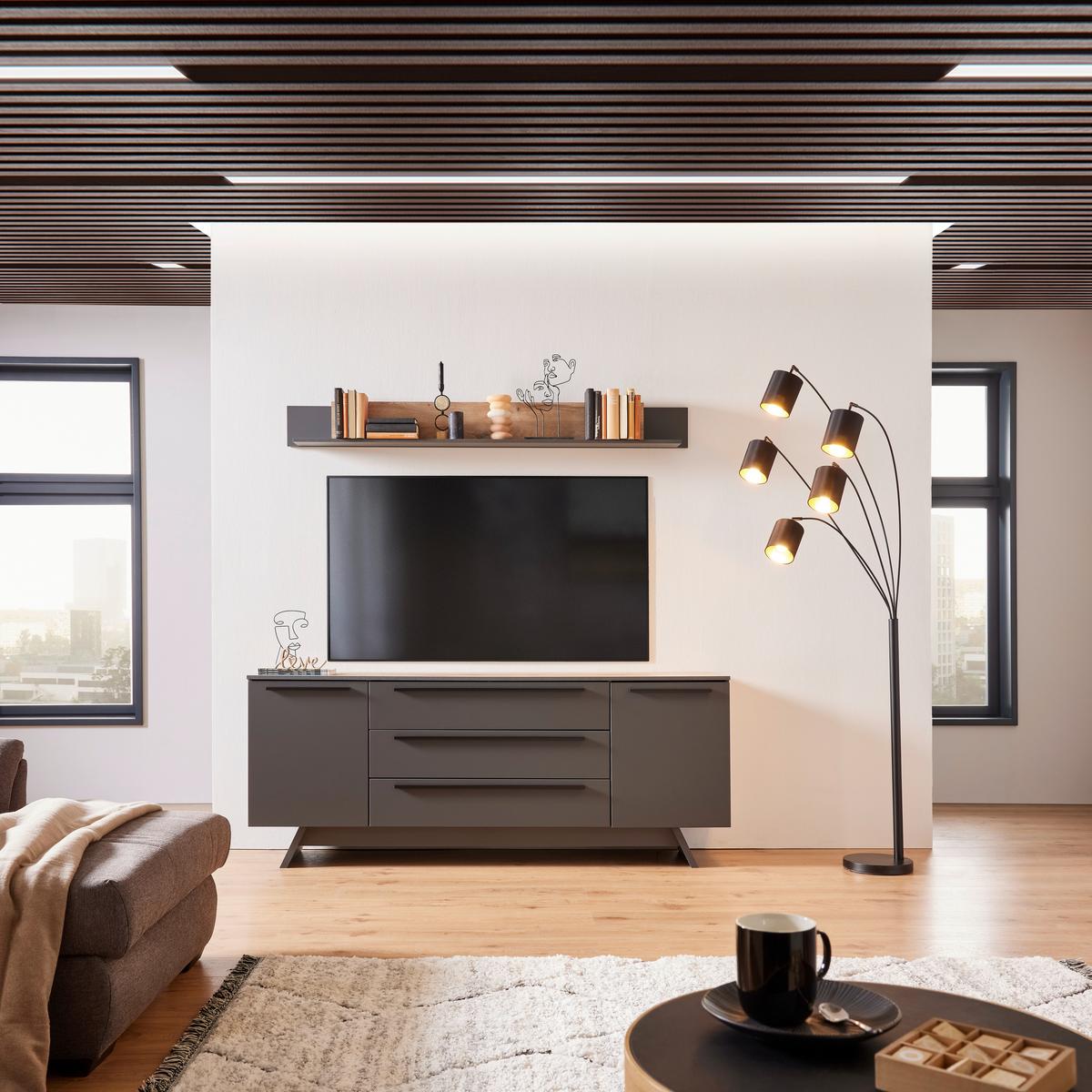 TV-Element Atlanta B: 200,1 cm Grau/Eiche Dekor - Eichefarben/Grau, MODERN, Holzwerkstoff (200,1/80,2/46,2cm)