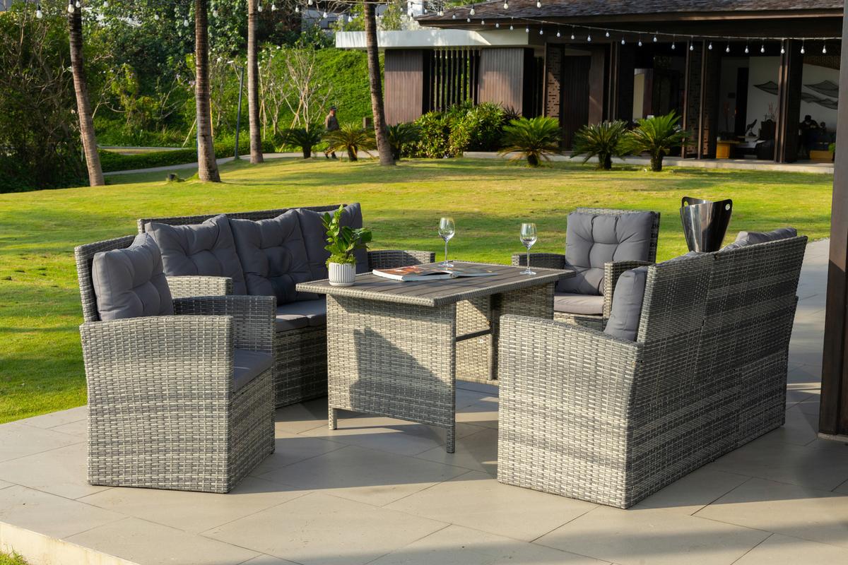 Loungegarnitur 5-Tlg. Hadwin, Kunststoffgeflecht mit Kissen - Dunkelgrau/Grau, MODERN, Holzwerkstoff/Kunststoff (120/70cm) - Luca Bessoni