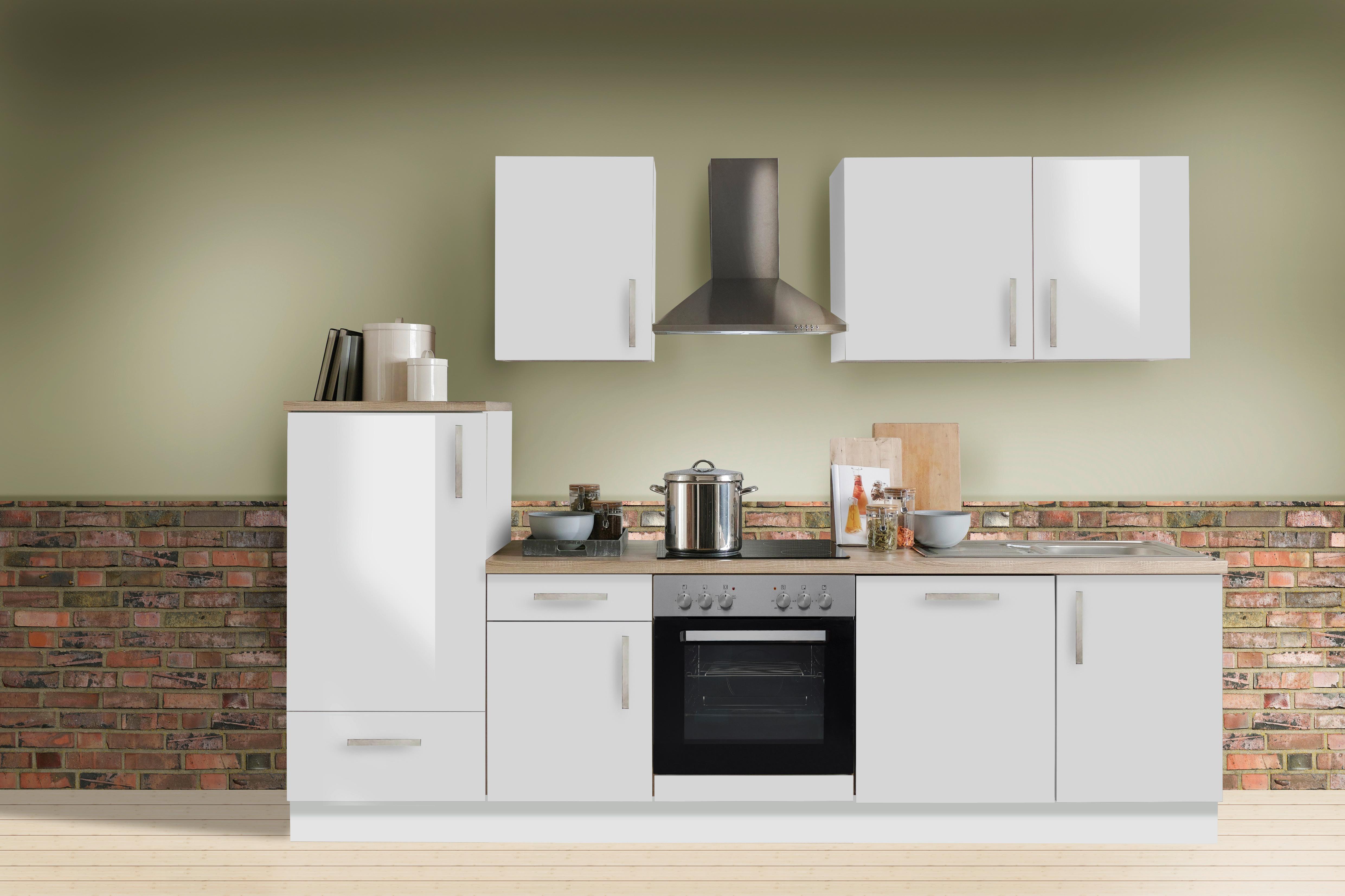 Küchenblock White-Premium - Weiß Hochglanz/Weiß, KONVENTIONELL, Holzwerkstoff (280cm) - Menke