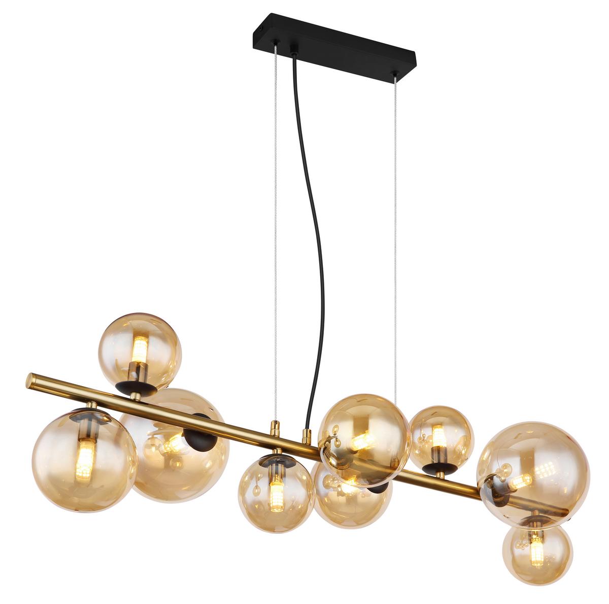 Led Függőlámpa 56135-9h - fekete/sárgarézszínű, Design, Üveg/fém (86,6/36/120cm) - Globo