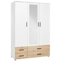 Šatní skříň se zrcadlem a zásuvkami Rasant, bílá/dub - bílá/černá, Konvenční, kompozitní dřevo/plast (127/188/52cm) - Mömax