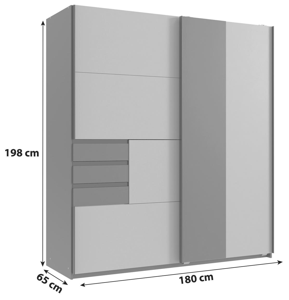 Schwebetürenschrank Coburg Graphitfarben/weiß B: 180 Cm - Graphitfarben/Weiß, MODERN, Holzwerkstoff (180/198/65cm) - MID.YOU
