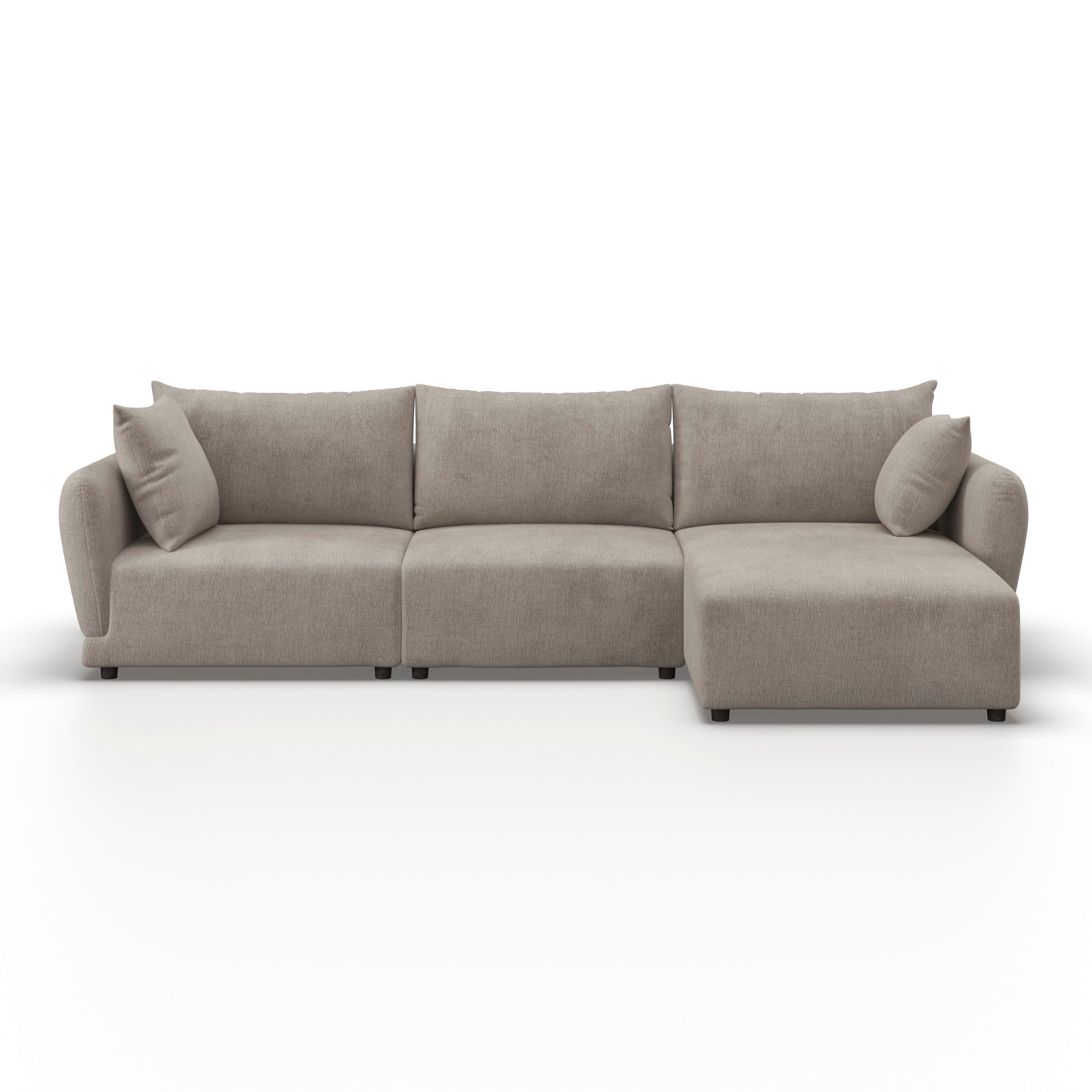 Sedací souprava NICOLE, pravá, béžová, max. do 480 kg - černá/šedobéžová, Moderní, dřevo/textil (306/87/162cm) - Bessagi Home