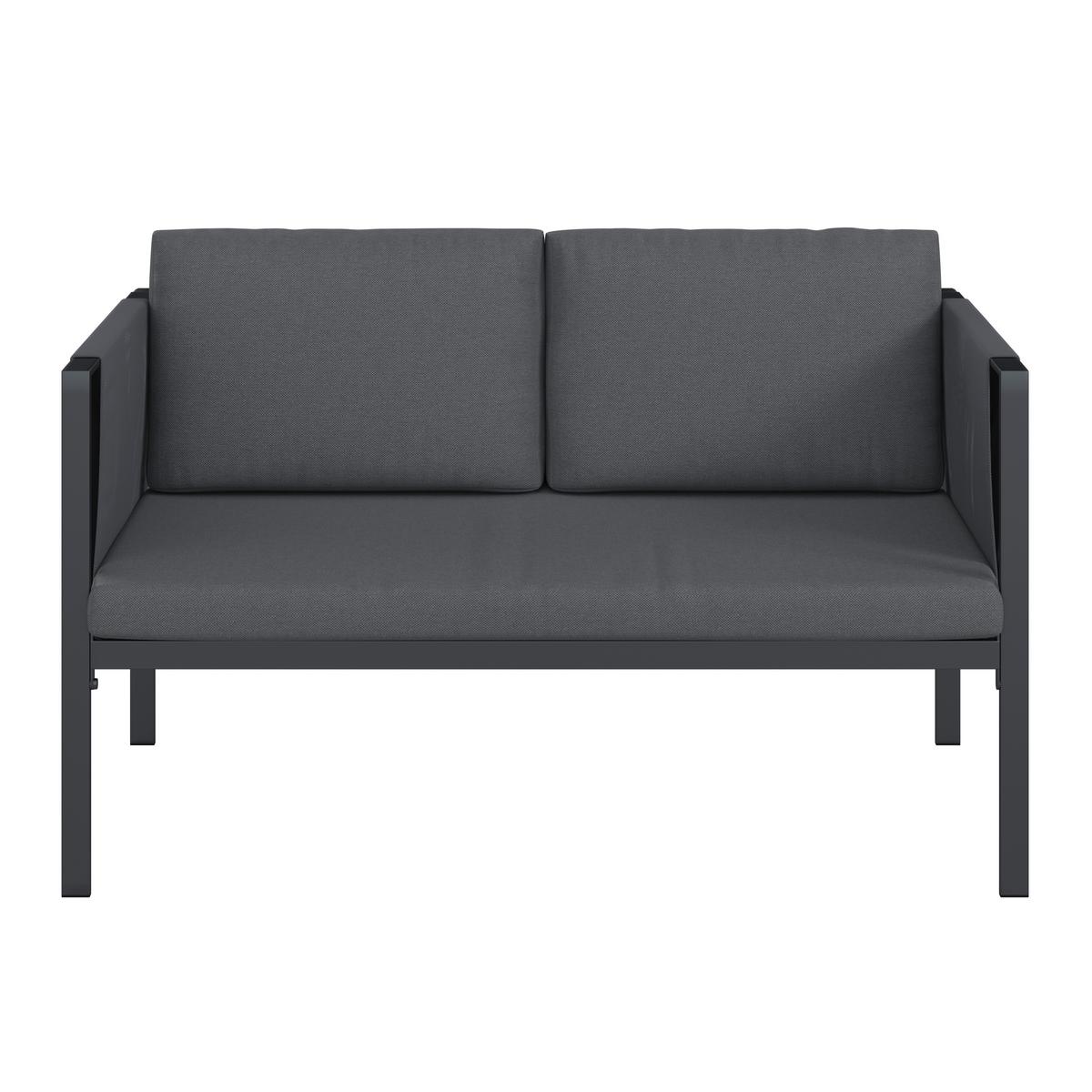 Loungegarnitur 4-tlg Padua Metall/kunststoff Mit Kissen - Dunkelgrau/Schwarz, MODERN, Holz/Kunststoff - Beldano
