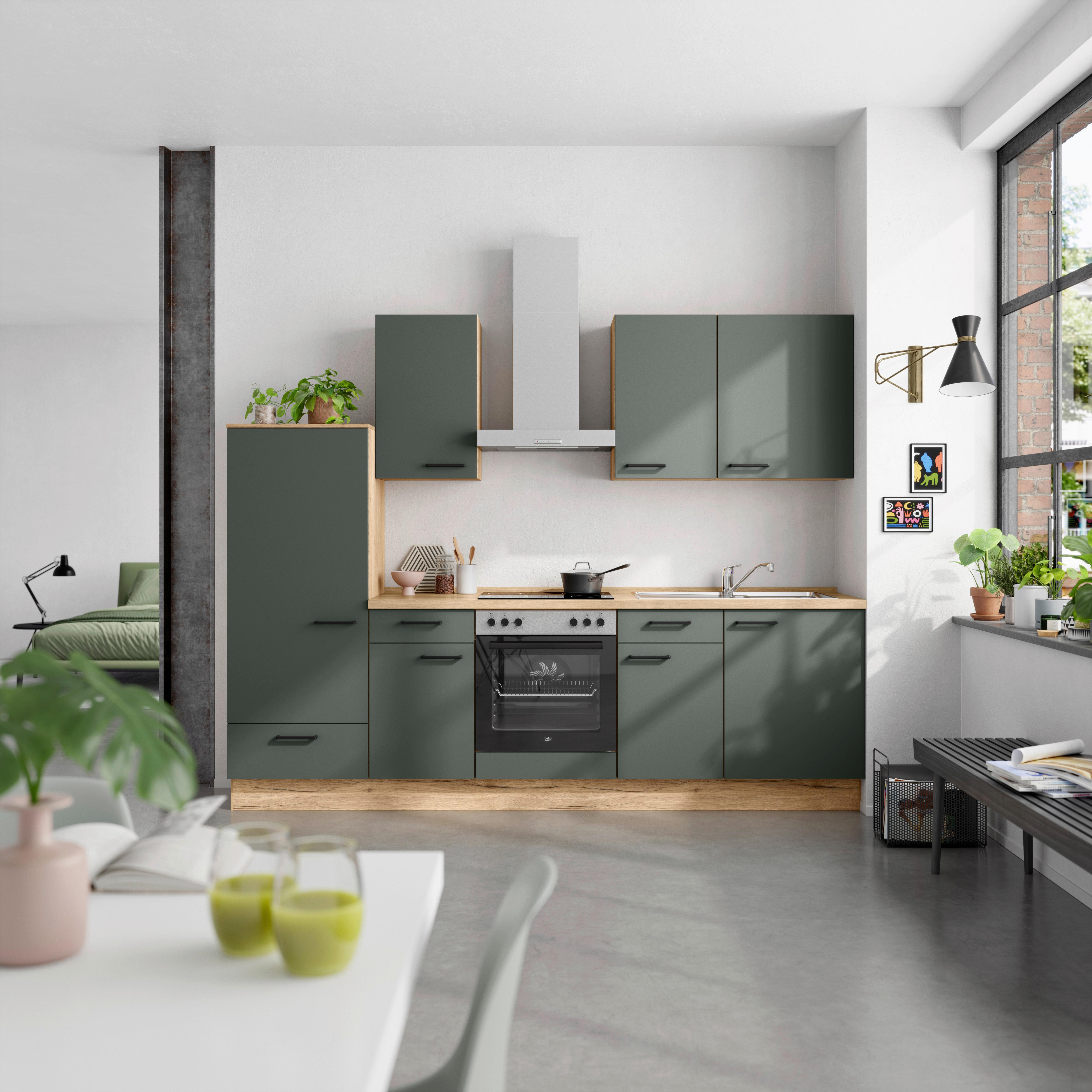 Küchenleerblock Easytouch Low-Line, L6 Links - Dunkelgrün/Eichefarben, MODERN, Holzwerkstoff (270cm) - Nobilia
