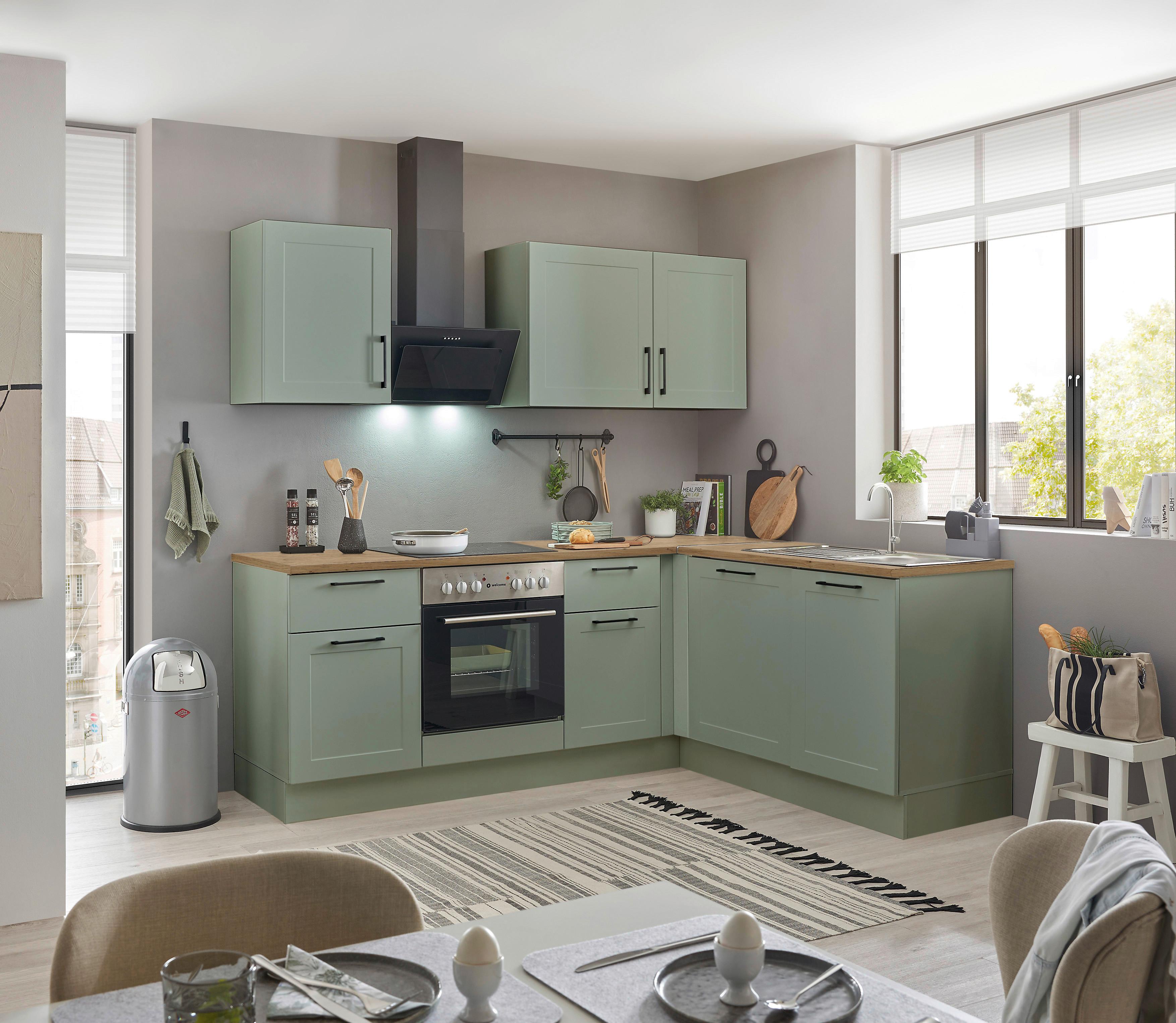 Eckküche Marseille Grün/eiche Dekor S: 220x175 Cm - Eiche Artisan/Grün, Design, Holzwerkstoff (220/175cm) - MID.YOU