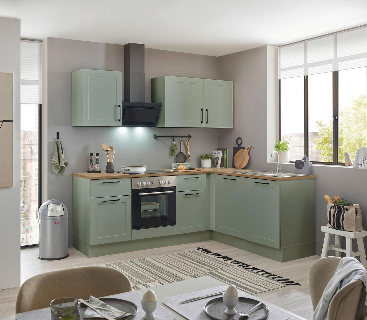 Eckküche Marseille Grün/eiche Dekor S: 220x175 Cm - Eiche Artisan/Grün, Design, Holzwerkstoff (220/175cm) - MID.YOU