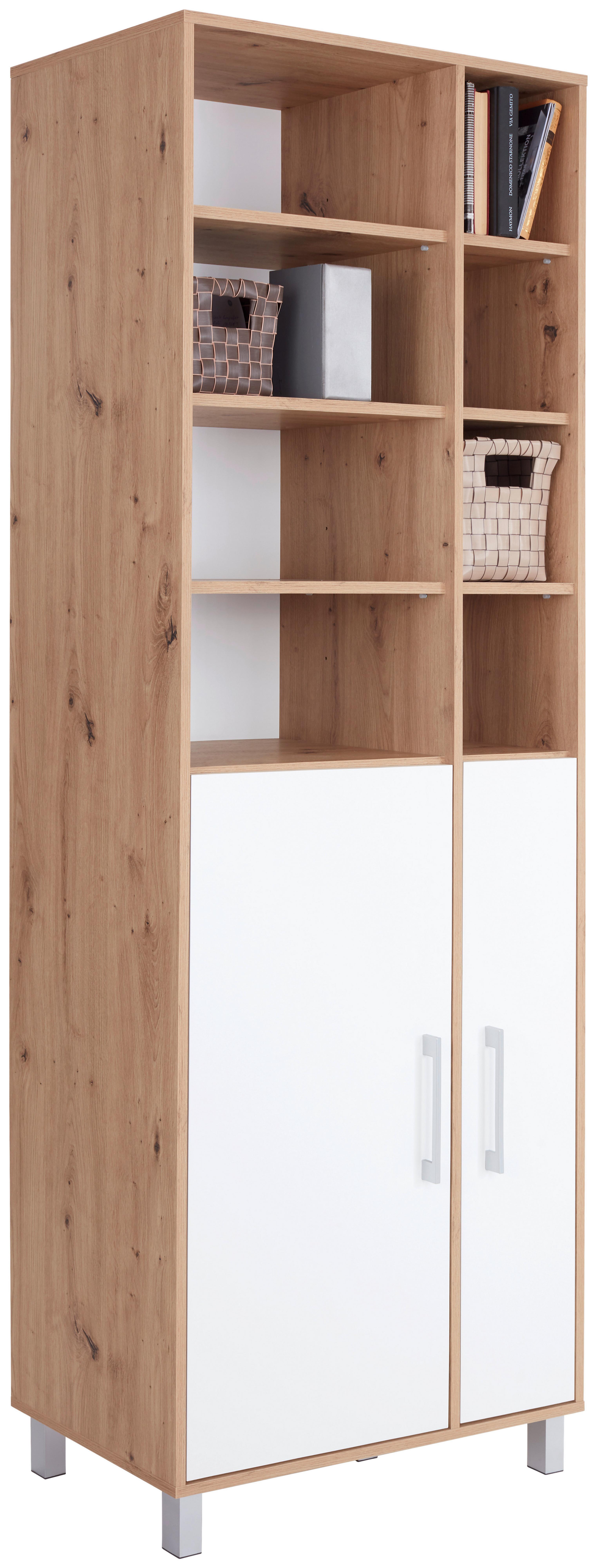 Regal mit Schrank Box B 75cm, Eiche Dekor/Weiß