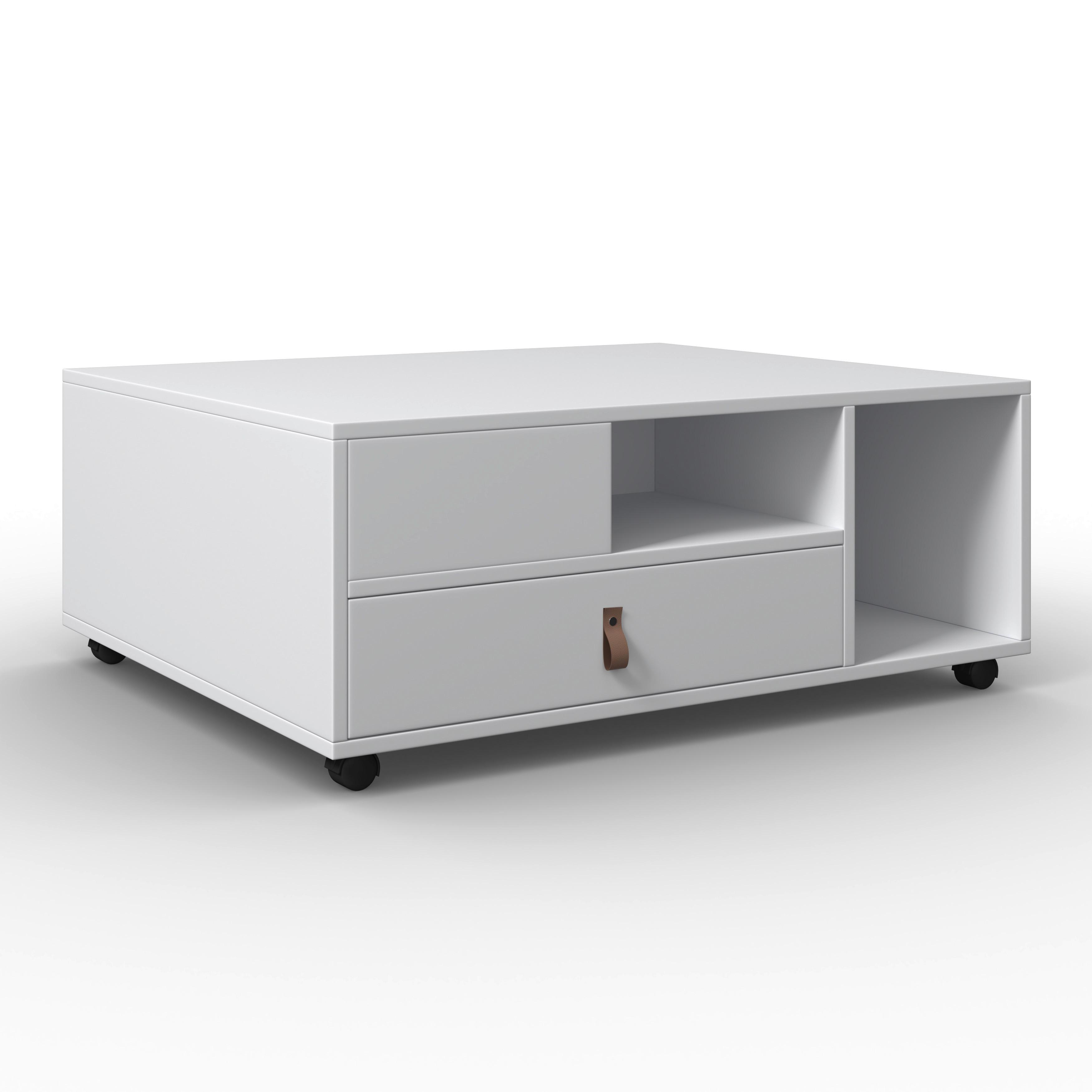 Konferenční stolek MICK - bílá/hnědá, Moderní, kompozitní dřevo/plast (74/88/35cm) - Modern Living