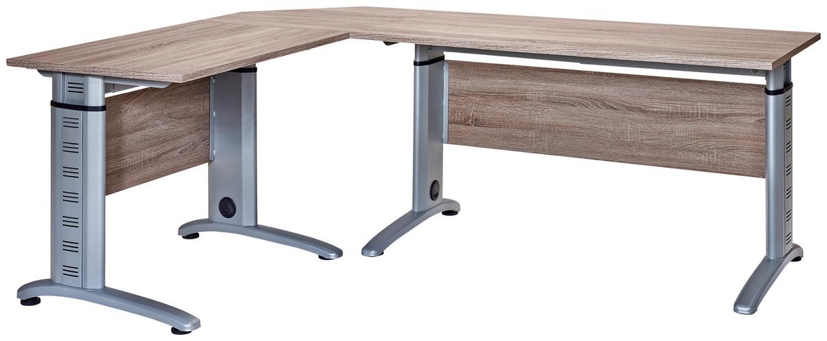 Schreibtisch höhenverstellbar B 140cm Serie 1210, Trüffel - Eichefarben/Silberfarben, Basics, Holzwerkstoff/Metall (140/65/91-109,5cm) - MID.YOU