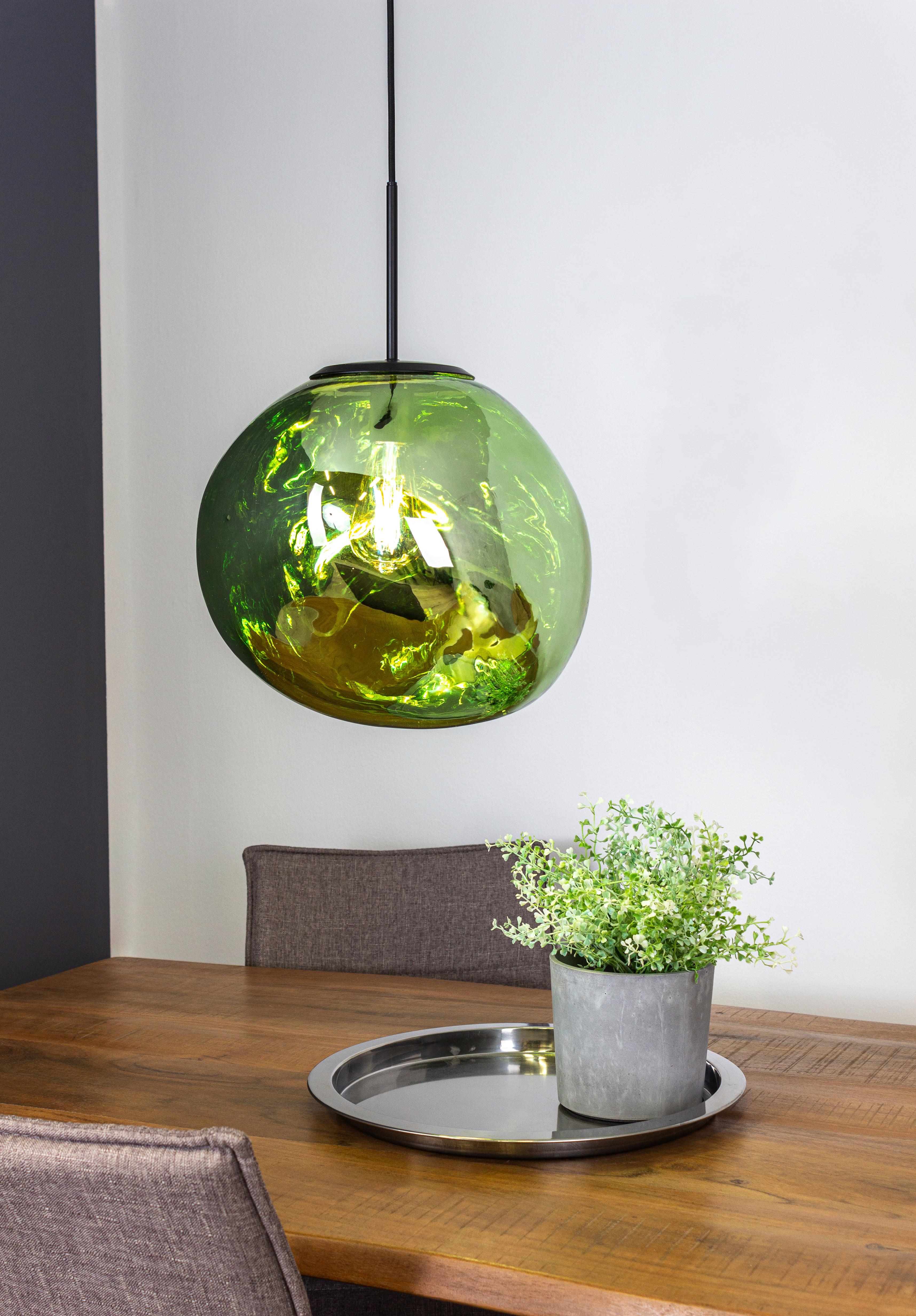 Hängeleuchte Canopus Schwarz D: 36 cm - Hellgrün, Basics, Glas (36/150cm)