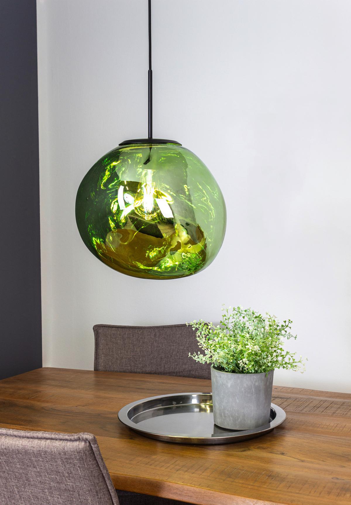 Hängeleuchte Canopus Schwarz D: 36 cm - Hellgrün, Basics, Glas (36/150cm)