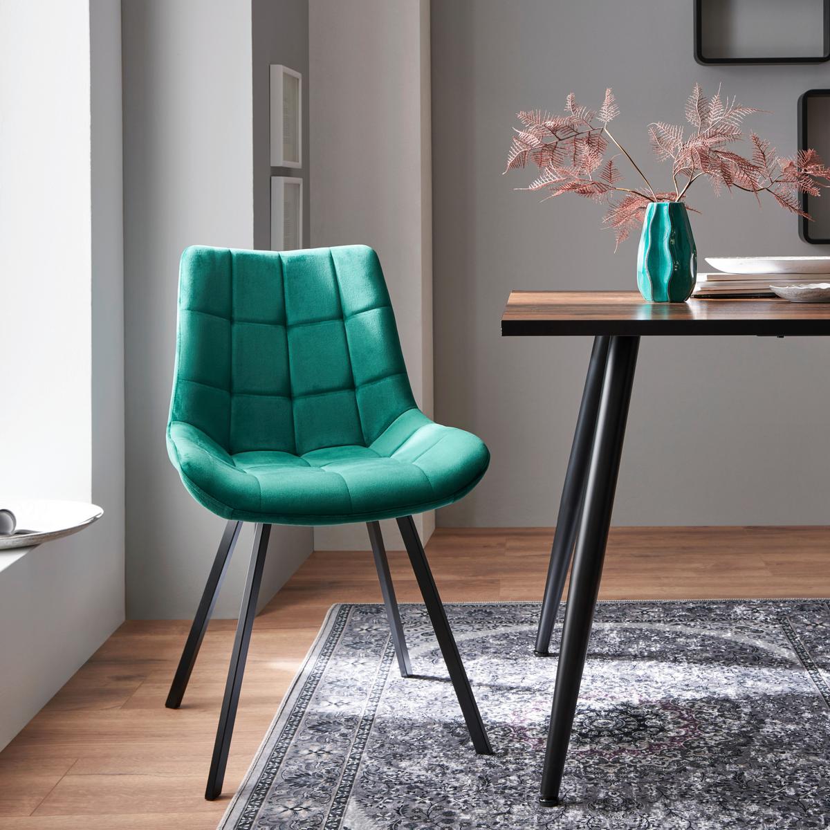 Schalenstuhl Chris Grün Samt Gepolstert - Schwarz/Grün, MODERN, Textil/Metall (54/86/62cm) - Luca Bessoni