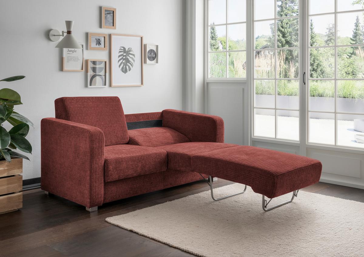 Schlafsofa Mia Mikrofaser, Koralle, B: 159 cm - Chromfarben/Koralle, Basics, Textil (159/88/87cm) - Livetastic