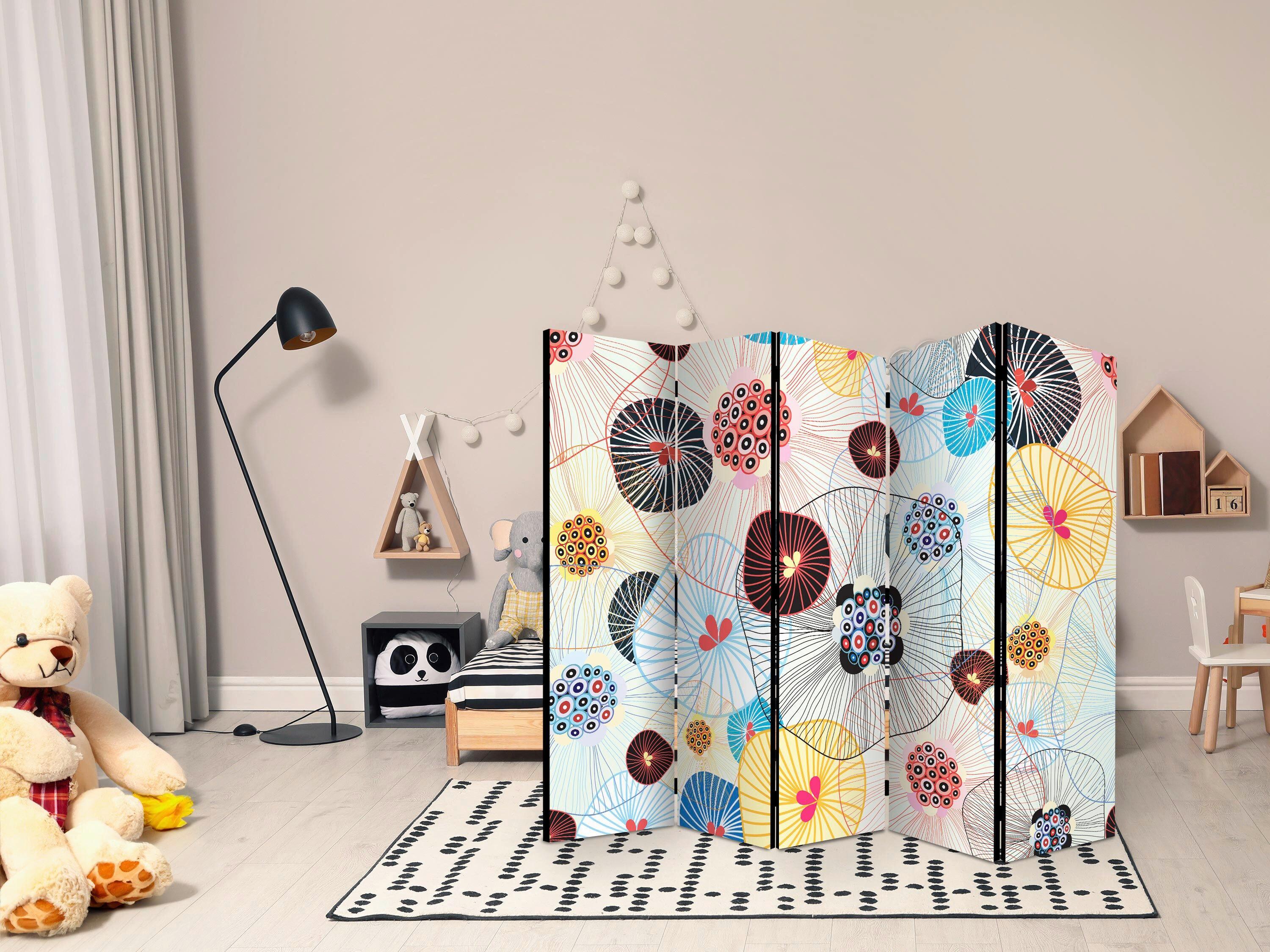 Paravent Multicolor Hellblau B: 225 cm - Multicolor/Hellblau, Basics, Holz/Textil (225/172/3cm) - artgeist