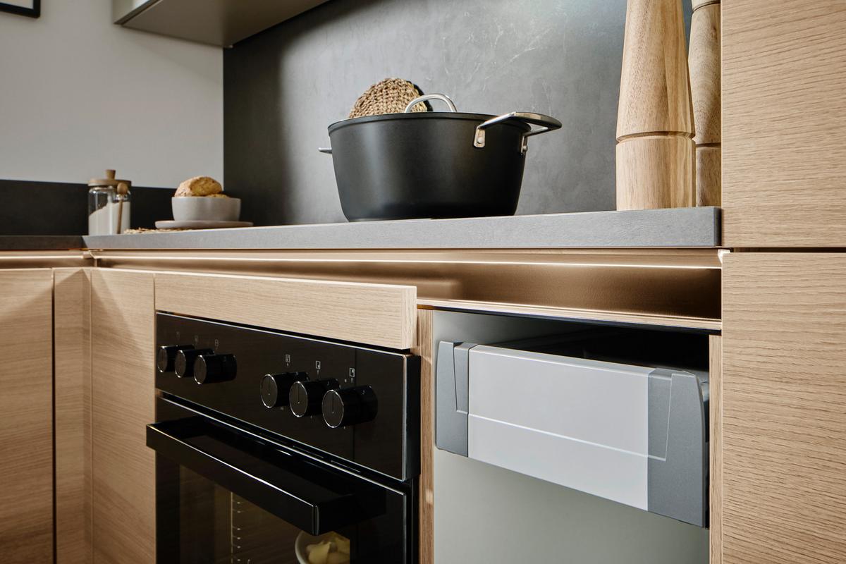 Eckküche Ip2200/ip3150 - Eichefarben/Hellgrau, Design, Holzwerkstoff (185/278cm) - Impuls