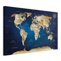 OBRAZ NA PLÁTNE WORLD MAP:THE DARK BLUE DEPTHS - modrá/béžová, Basics, drevo/textil (120/80/1,2cm) - artgeist