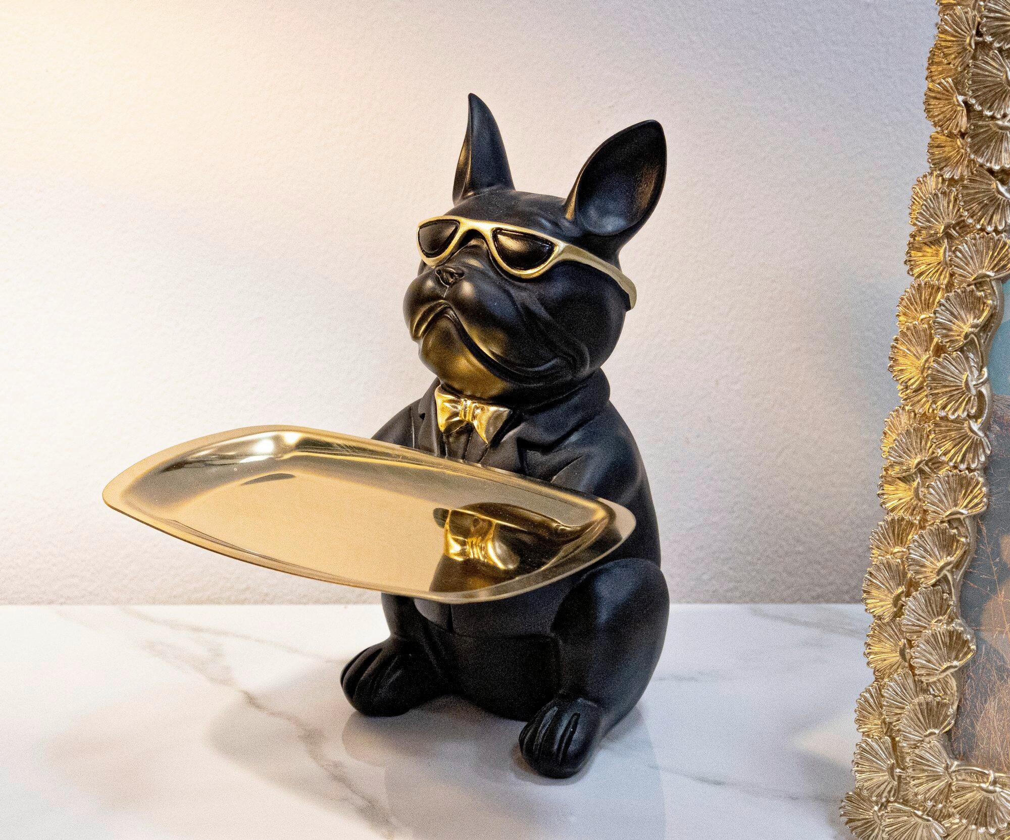 Skulptur Decor Dog Schwarz, Goldfarben B: 19 cm - Goldfarben/Schwarz, Basics, Kunststoff (19/23.5/20cm)