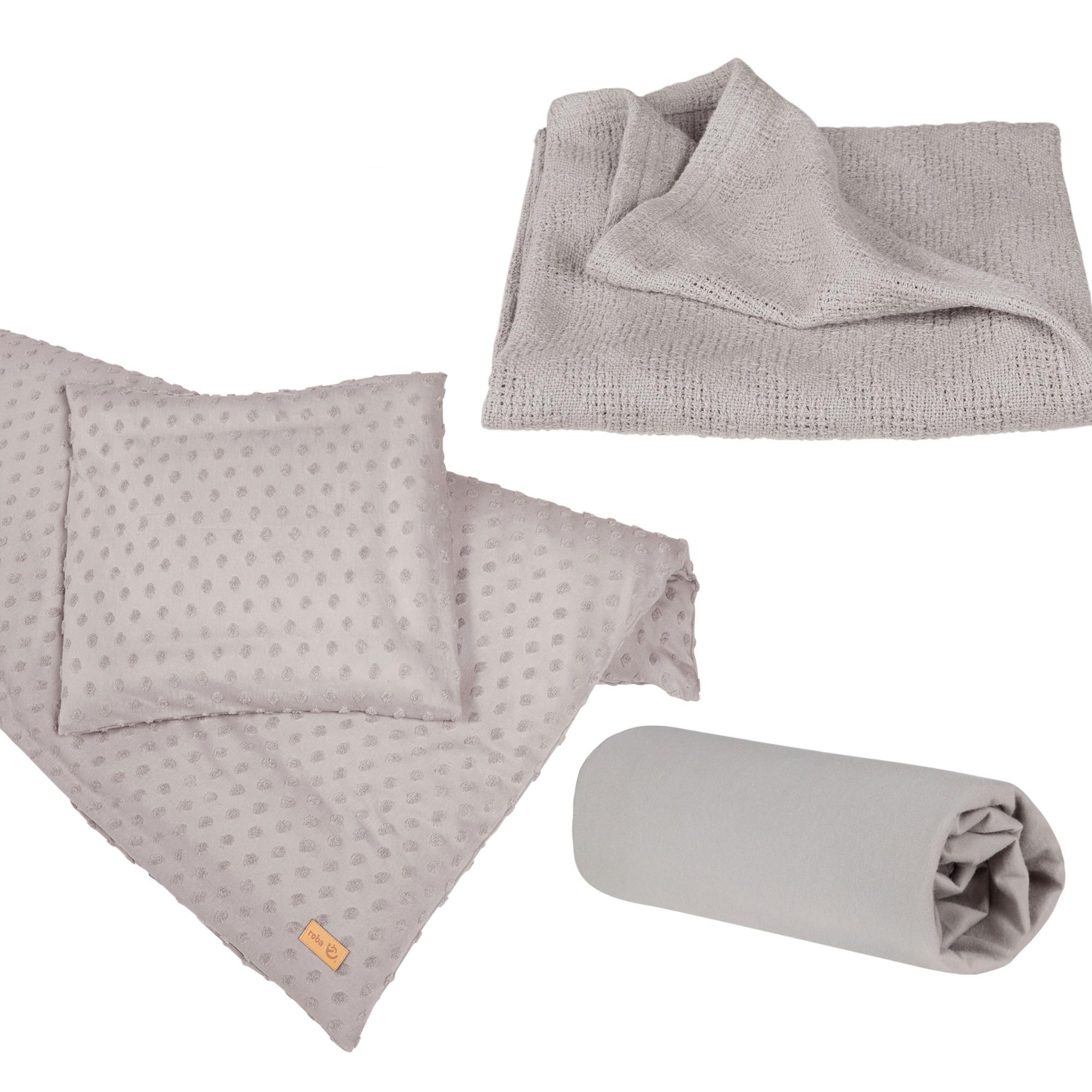 Bettwäschegeschenkset altrosa Bio-Jersey 3-Teilig. Set - Hellgrau, MODERN, Textil - Roba