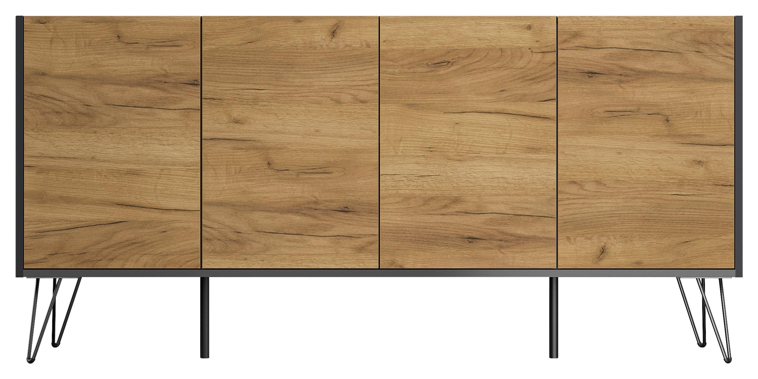 Sideboard Posseik Industrial Graphitfarben/Eiche B: 155 cm - Eichefarben/Schwarz, Design, Holzwerkstoff (155/75,8/42cm) - P & B