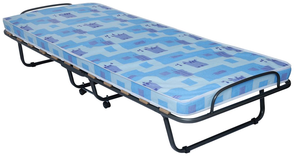 Klappbett mit Matratze + Rollen 80x190 cm Graz Schwarz - Blau/Schwarz, MODERN, Metall (80/190cm)